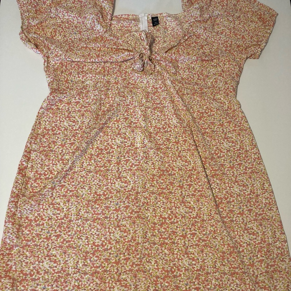 SHEIN coral Pink Floral Casual women’s size 4XL curve mini Dress tie on chest